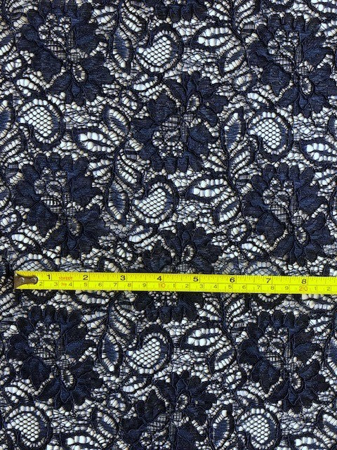 French Navy Corded Lace with Scalloped Edge