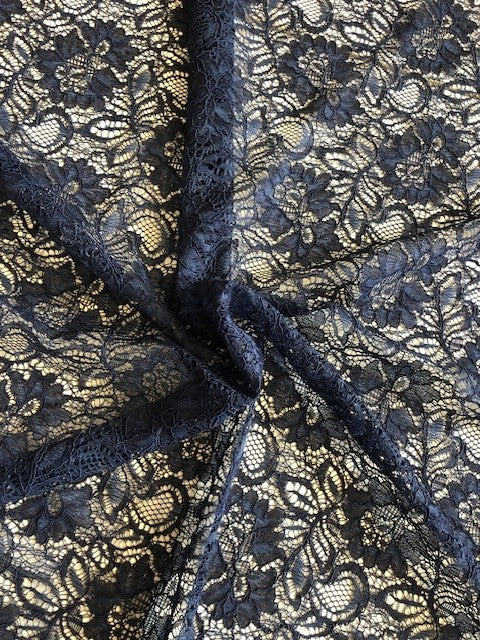 French Navy Corded Lace with Scalloped Edge