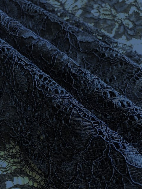 French Navy Corded Lace with Scalloped Edge