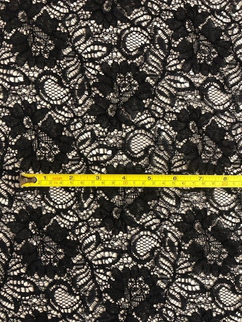 Black Corded Lace with Scalloped Edge