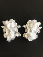 White 15cm Long Double Flower Applique. Sold as Pairs