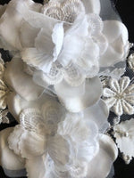 White 15cm Long Double Flower Applique. Sold as Pairs