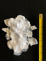 White 15cm Long Double Flower Applique. Sold as Pairs