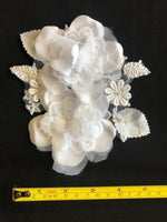 White 15cm Long Double Flower Applique. Sold as Pairs