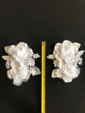 White 15cm Long Double Flower Applique. Sold as Pairs