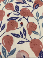 Coral Pink Pears on White Cotton Lawn