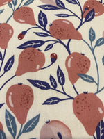 Coral Pink Pears on White Cotton Lawn