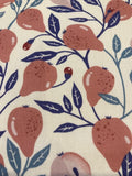 Coral Pink Pears on White Cotton Lawn