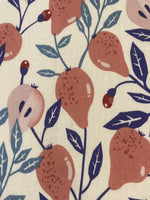 Coral Pink Pears on White Cotton Lawn