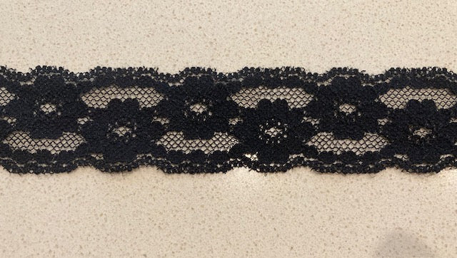 Black Flower Chantilly Lace Trim with some Stretch. 3cm Wide