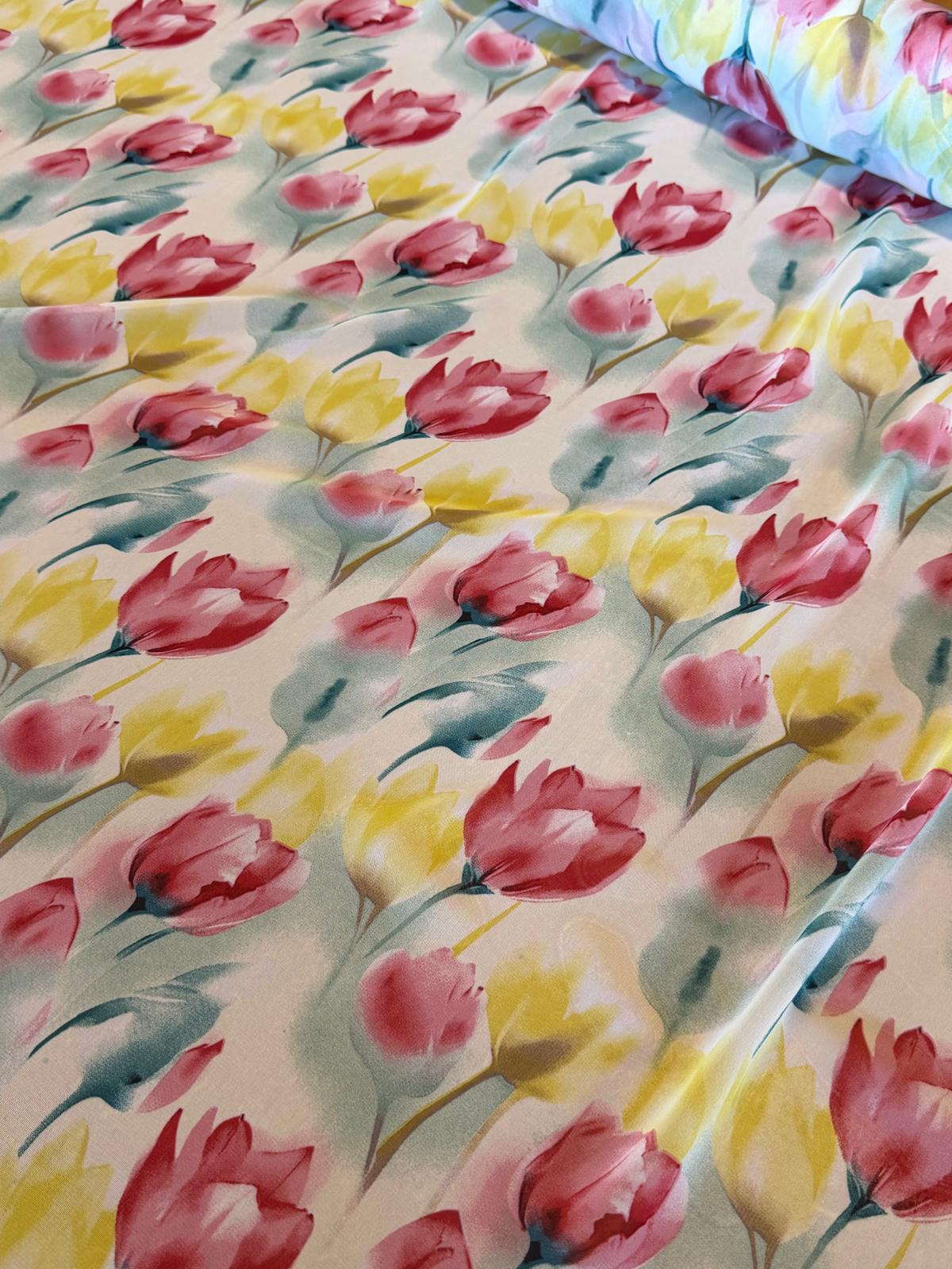 Ivory Pastel Floral Printed Chiffon Fabric | Silky Summerwear & Occasion Wear Fabric