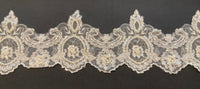 Cappuccino Fine Embroidered Edging with Beaded &amp; Sequin Detail. 14cm Max Width