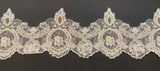 Cappuccino Fine Embroidered Edging with Beaded &amp; Sequin Detail. 14cm Max Width