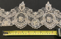 Cappuccino Fine Embroidered Edging with Beaded &amp; Sequin Detail. 14cm Max Width