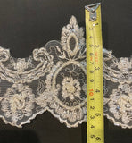 Cappuccino Fine Embroidered Edging with Beaded &amp; Sequin Detail. 14cm Max Width