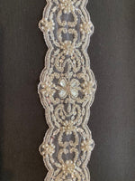 Crystal & Beaded Trim on Tulle. 7cm Max width