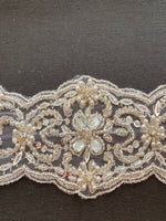 Crystal & Beaded Trim on Tulle. 7cm Max width