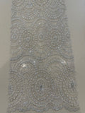 Ivory Pearl, Crystal and Beaded Overlapping Circle Embroidery on Tullr with Lurex Detail, Heavy Weight