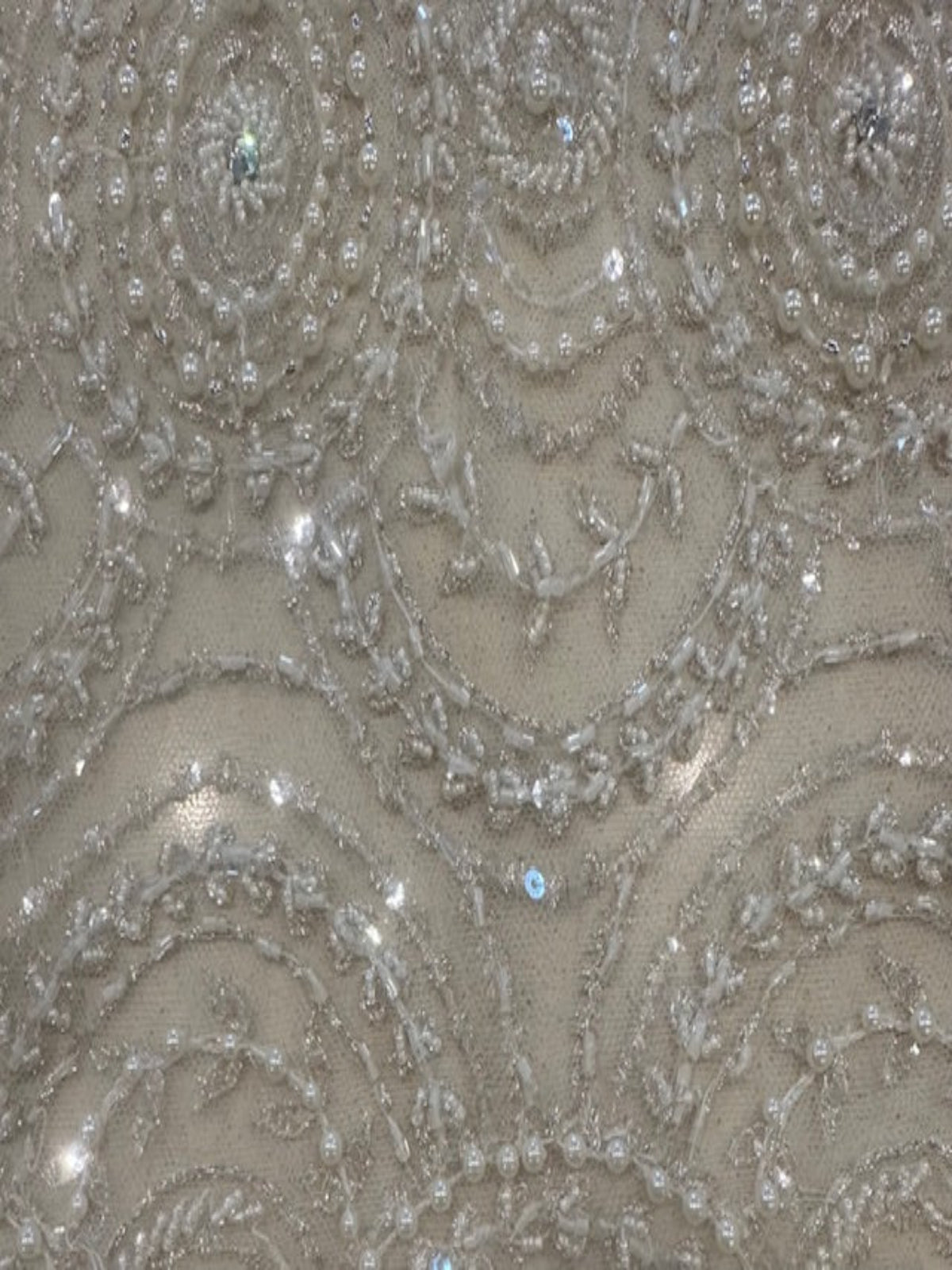 Ivory Pearl, Crystal and Beaded Overlapping Circle Embroidery on Tullr with Lurex Detail, Heavy Weight