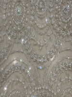 Ivory Pearl, Crystal and Beaded Overlapping Circle Embroidery on Tullr with Lurex Detail, Heavy Weight