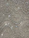 Ivory Pearl, Crystal and Beaded Overlapping Circle Embroidery on Tullr with Lurex Detail, Heavy Weight