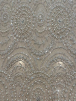 Ivory Pearl, Crystal and Beaded Overlapping Circle Embroidery on Tullr with Lurex Detail, Heavy Weight