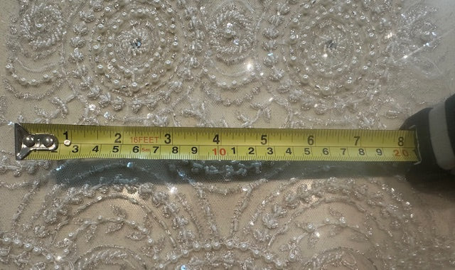 Ivory Pearl, Crystal and Beaded Overlapping Circle Embroidery on Tullr with Lurex Detail, Heavy Weight