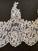 White Corded Lace Edging. 16cm Max Width