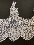 White Corded Lace Edging. 16cm Max Width