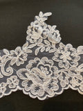 White Corded Lace Edging. 16cm Max Width