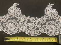 White Corded Lace Edging. 16cm Max Width