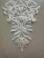 Ivory Embroidered & Beaded Applique, 30cm Long, Sold as Singles
