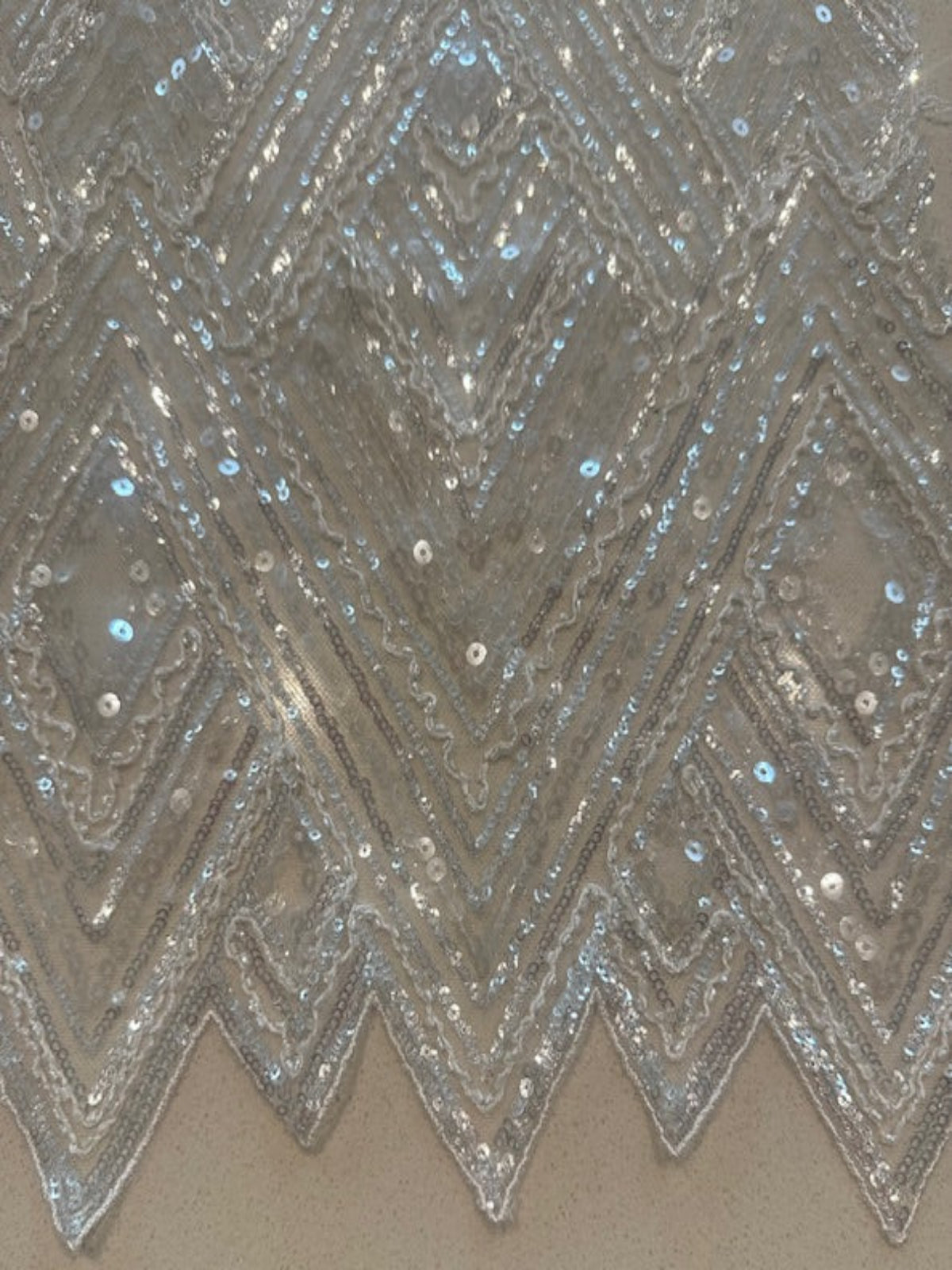 Ivory Beaded & Sequinned Chevron Design on Tulle