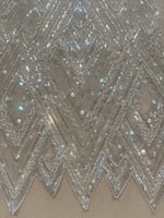 Ivory Beaded & Sequinned Chevron Design on Tulle