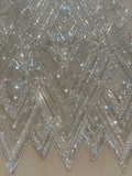 Ivory Beaded & Sequinned Chevron Design on Tulle
