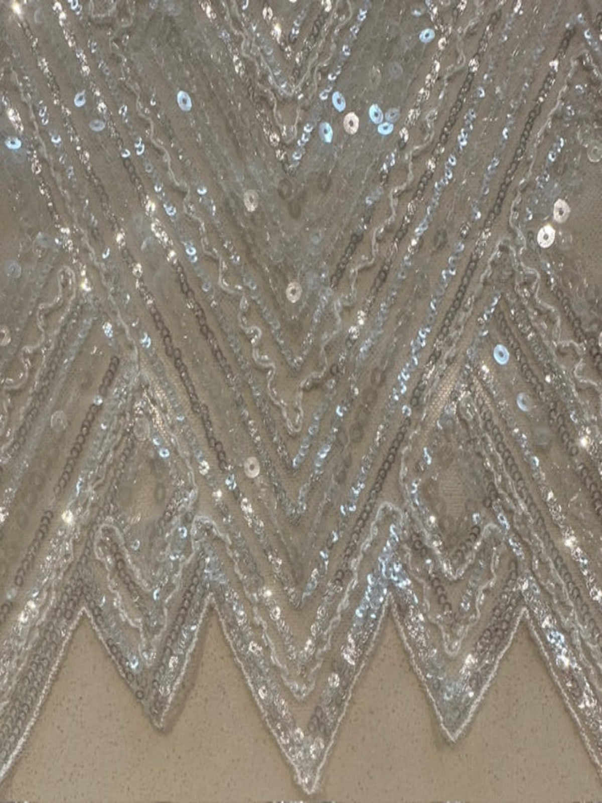 Ivory Beaded & Sequinned Chevron Design on Tulle