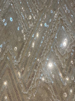 Ivory Beaded & Sequinned Chevron Design on Tulle