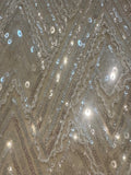 Ivory Beaded & Sequinned Chevron Design on Tulle