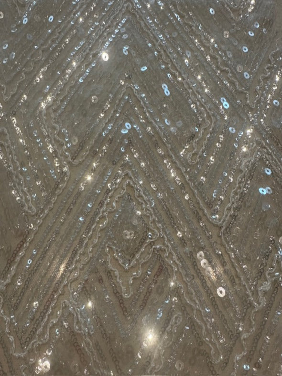 Ivory Beaded & Sequinned Chevron Design on Tulle