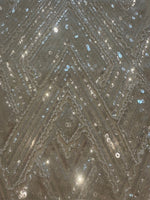 Ivory Beaded & Sequinned Chevron Design on Tulle