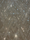 Ivory Beaded & Sequinned Chevron Design on Tulle