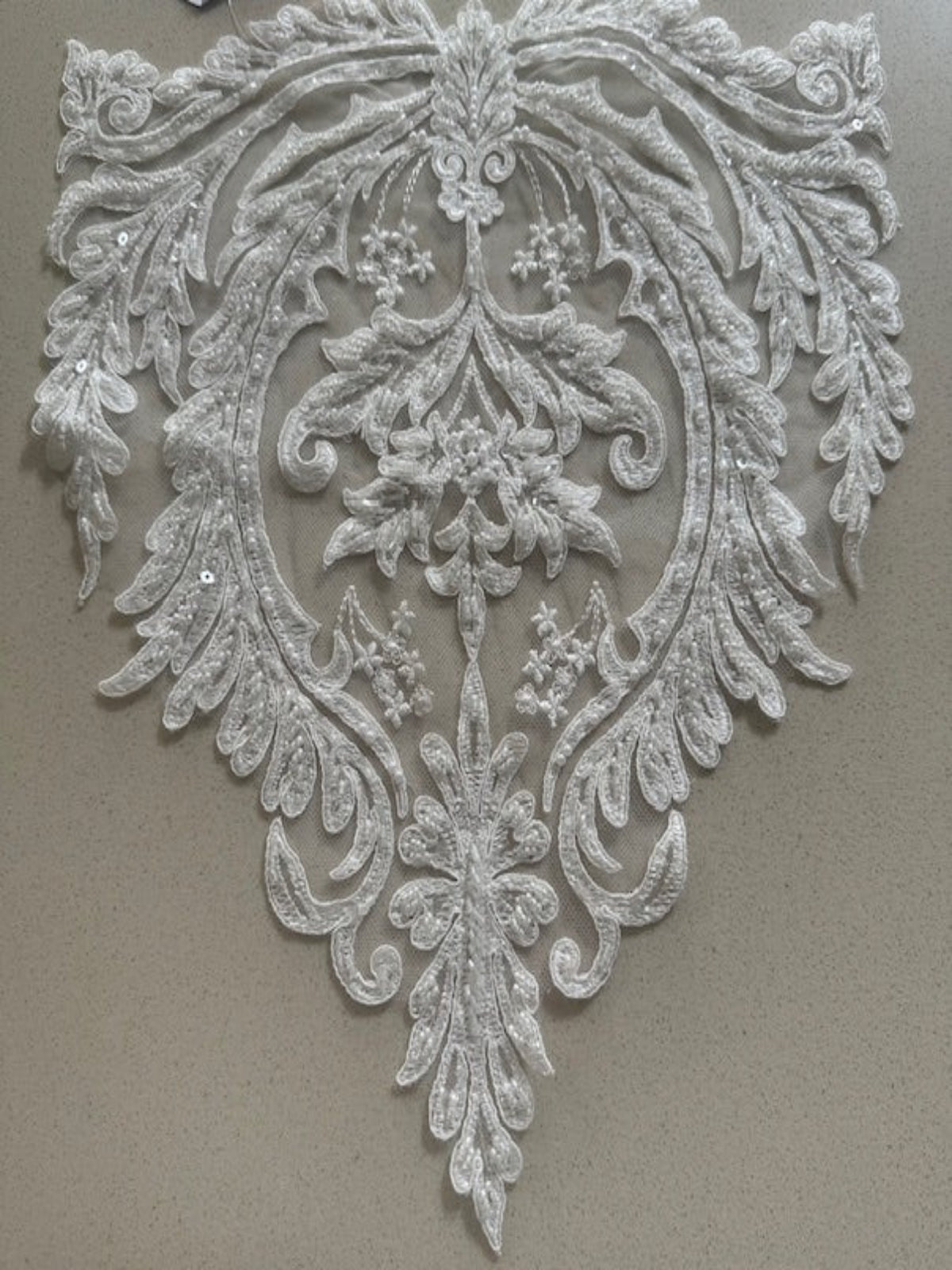 Ivory Embroidered & Beaded & Applique, Bold Shaped 35cm Long