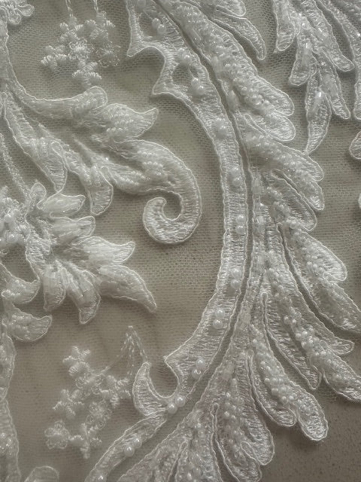 Ivory Embroidered & Beaded & Applique, Bold Shaped 35cm Long