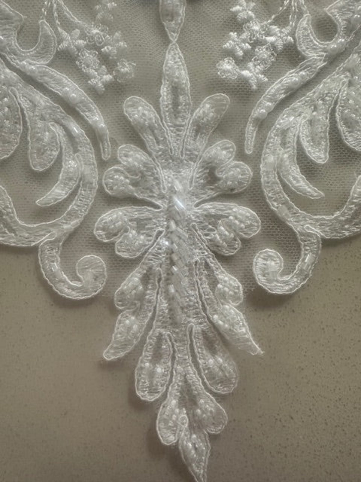Ivory Embroidered & Beaded & Applique, Bold Shaped 35cm Long
