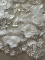 Ivory Laser Cut 3D Trailing Floral with Pearl &amp; Sequin Detail on Tulle