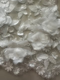 Ivory Laser Cut 3D Trailing Floral with Pearl &amp; Sequin Detail on Tulle