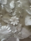 Ivory Laser Cut 3D Trailing Floral with Pearl &amp; Sequin Detail on Tulle