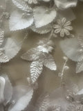 Ivory Laser Cut 3D Trailing Floral with Pearl &amp; Sequin Detail on Tulle