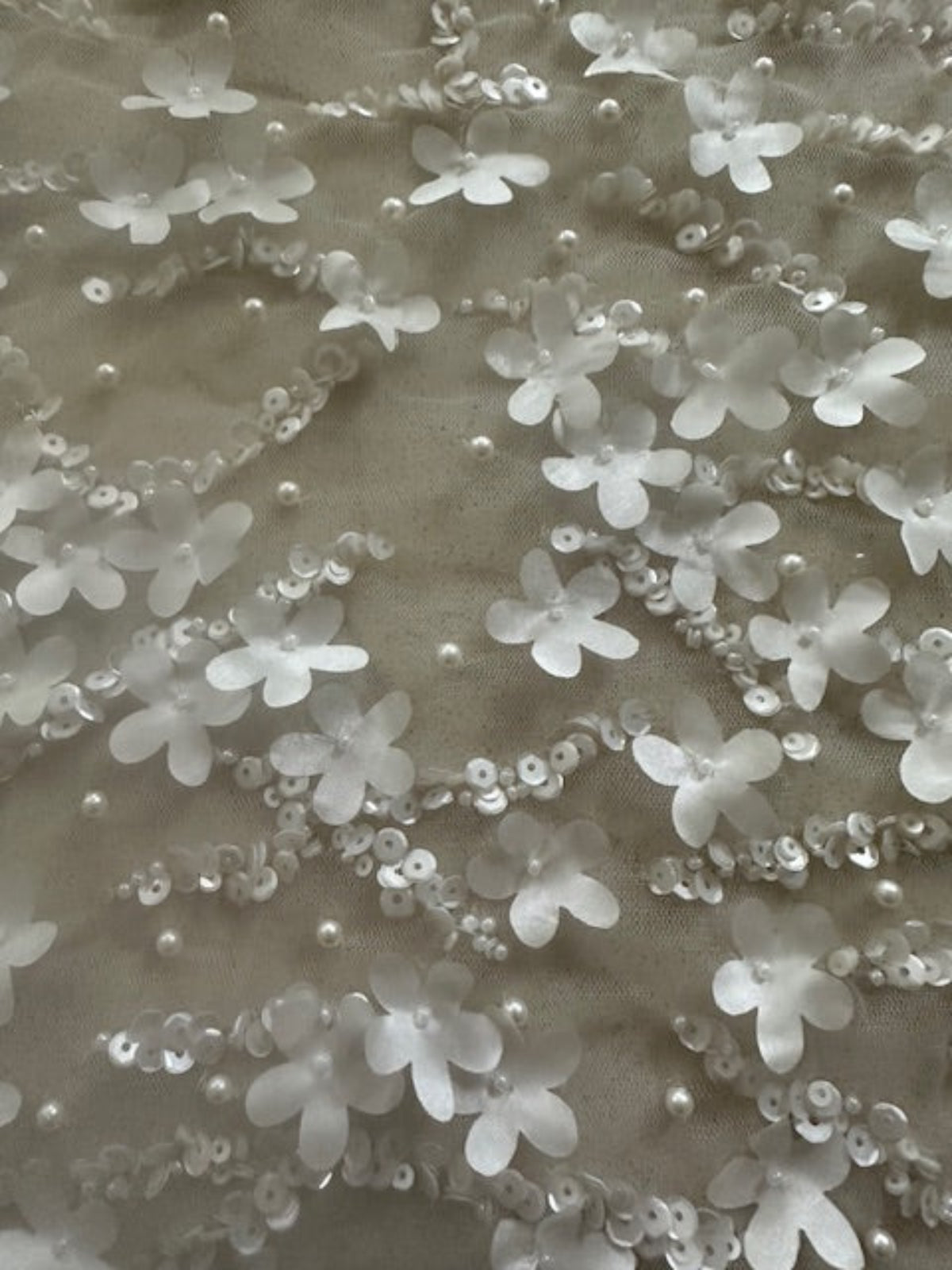 Ivory Laser Cut Pearl &amp; Sequin Graduated Design on Tulle