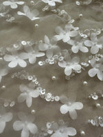 Ivory Laser Cut Pearl &amp; Sequin Graduated Design on Tulle